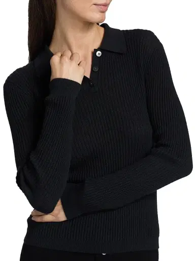 Guest in Residence Women's Shrunken Cashmere Long-Sleeve Polo Shirt - Black | Thumbnail 6 Guest in Residence Women's Shrunken Cashmere Long-Sleeve Polo Shirt - Black | Thumbnail 6
