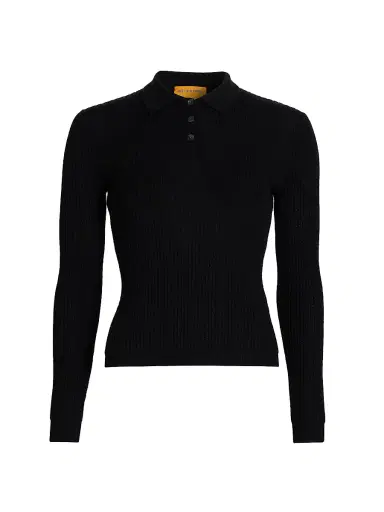 Guest in Residence Women's Shrunken Cashmere Long-Sleeve Polo Shirt - Black | Thumbnail 1 Guest in Residence Women's Shrunken Cashmere Long-Sleeve Polo Shirt - Black | Thumbnail 1
