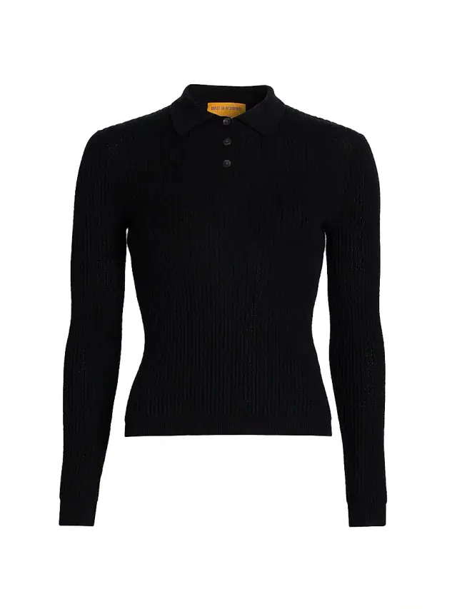 Women's Shrunken Cashmere Long-Sleeve Polo Shirt - Black Women's Shrunken Cashmere Long-Sleeve Polo Shirt - Black