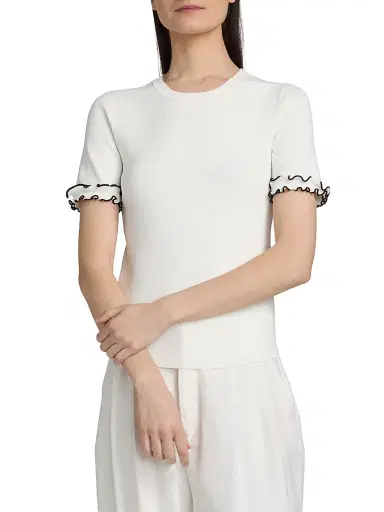 Elie Tahari Women's The Rose Frill-Cuff Top - Sky White | Thumbnail 3 Elie Tahari Women's The Rose Frill-Cuff Top - Sky White | Thumbnail 3