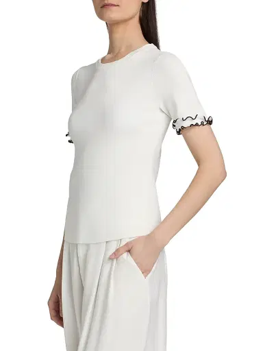 Elie Tahari Women's The Rose Frill-Cuff Top - Sky White | Thumbnail 4 Elie Tahari Women's The Rose Frill-Cuff Top - Sky White | Thumbnail 4