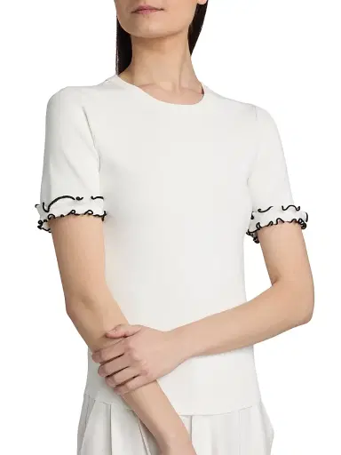 Elie Tahari Women's The Rose Frill-Cuff Top - Sky White | Thumbnail 6 Elie Tahari Women's The Rose Frill-Cuff Top - Sky White | Thumbnail 6