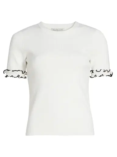 Elie Tahari Women's The Rose Frill-Cuff Top - Sky White | Thumbnail 1 Elie Tahari Women's The Rose Frill-Cuff Top - Sky White | Thumbnail 1