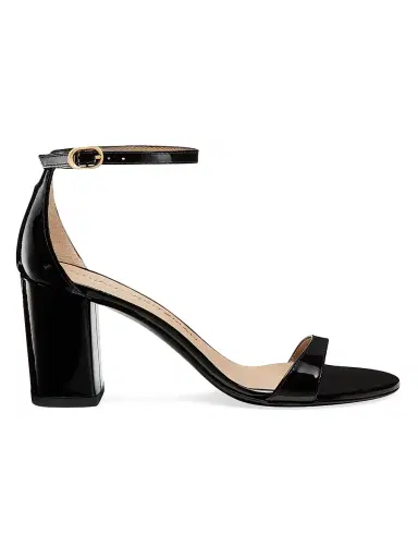 Stuart Weitzman Women's Nudist Block 75MM Patent Leather Sandals - Black | Thumbnail 1 Stuart Weitzman Women's Nudist Block 75MM Patent Leather Sandals - Black | Thumbnail 1