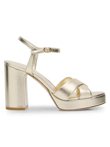 Stuart Weitzman Women's Dayna 100MM Metallic Leather Platform Sandals - Light Gold | Thumbnail 1 Stuart Weitzman Women's Dayna 100MM Metallic Leather Platform Sandals - Light Gold | Thumbnail 1