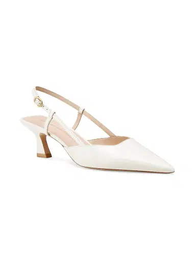 Stuart Weitzman Women's Vinnie 50MM Leather Slingback Pumps - Cream | Thumbnail 2 Stuart Weitzman Women's Vinnie 50MM Leather Slingback Pumps - Cream | Thumbnail 2