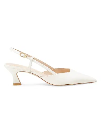 Stuart Weitzman Women's Vinnie 50MM Leather Slingback Pumps - Cream | Thumbnail 1 Stuart Weitzman Women's Vinnie 50MM Leather Slingback Pumps - Cream | Thumbnail 1