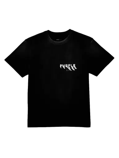 Purple Brand Men's Graphic Logo Knit Jersey Crewneck T-Shirt - Black | Thumbnail 1 Purple Brand Men's Graphic Logo Knit Jersey Crewneck T-Shirt - Black | Thumbnail 1