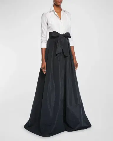 Rickie Freeman for Teri Jon Two-Tone 3/4-Sleeve Taffeta Shirtdress Gown | Thumbnail 2 Rickie Freeman for Teri Jon Two-Tone 3/4-Sleeve Taffeta Shirtdress Gown | Thumbnail 2