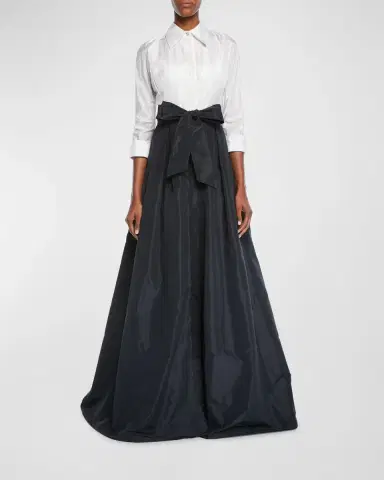 Rickie Freeman for Teri Jon Two-Tone 3/4-Sleeve Taffeta Shirtdress Gown | Thumbnail 3 Rickie Freeman for Teri Jon Two-Tone 3/4-Sleeve Taffeta Shirtdress Gown | Thumbnail 3