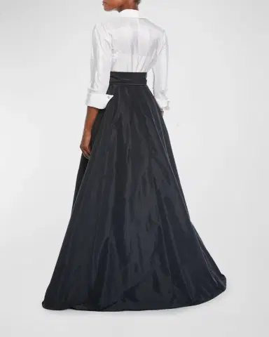 Rickie Freeman for Teri Jon Two-Tone 3/4-Sleeve Taffeta Shirtdress Gown | Thumbnail 4 Rickie Freeman for Teri Jon Two-Tone 3/4-Sleeve Taffeta Shirtdress Gown | Thumbnail 4