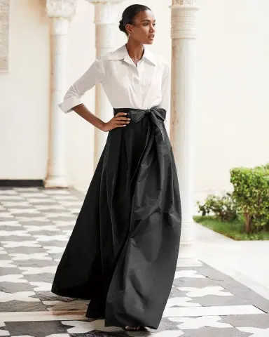 Rickie Freeman for Teri Jon Two-Tone 3/4-Sleeve Taffeta Shirtdress Gown | Thumbnail 5 Rickie Freeman for Teri Jon Two-Tone 3/4-Sleeve Taffeta Shirtdress Gown | Thumbnail 5