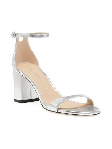 Stuart Weitzman Women's Nudist Block 75MM Metallic Leather Sandals - Silver | Thumbnail 2 Stuart Weitzman Women's Nudist Block 75MM Metallic Leather Sandals - Silver | Thumbnail 2