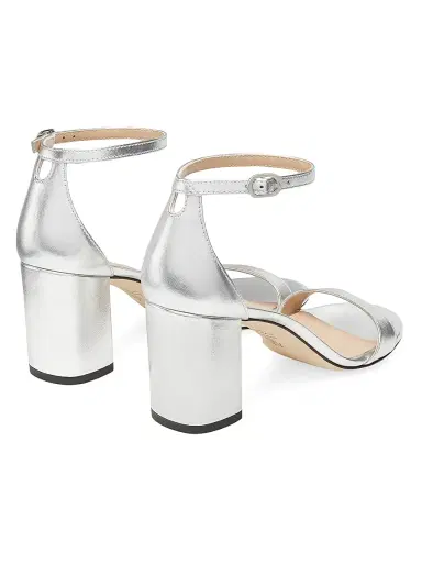 Stuart Weitzman Women's Nudist Block 75MM Metallic Leather Sandals - Silver | Thumbnail 3 Stuart Weitzman Women's Nudist Block 75MM Metallic Leather Sandals - Silver | Thumbnail 3