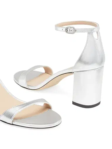 Stuart Weitzman Women's Nudist Block 75MM Metallic Leather Sandals - Silver | Thumbnail 4 Stuart Weitzman Women's Nudist Block 75MM Metallic Leather Sandals - Silver | Thumbnail 4