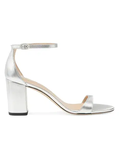 Stuart Weitzman Women's Nudist Block 75MM Metallic Leather Sandals - Silver | Thumbnail 1 Stuart Weitzman Women's Nudist Block 75MM Metallic Leather Sandals - Silver | Thumbnail 1
