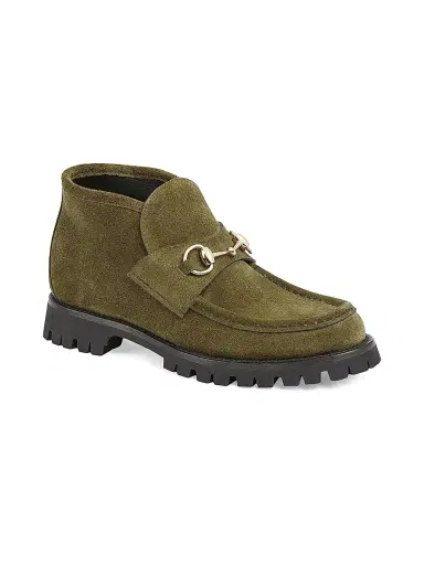 Gucci Women's Sylke Suede Booties - Bottle | Thumbnail 1 Gucci Women's Sylke Suede Booties - Bottle | Thumbnail 1