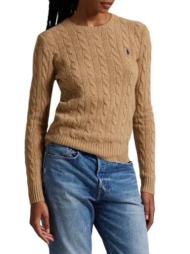 Polo Ralph Lauren Women's Cable-Knit Wool-Cashmere Crewneck Sweater - Collection Camel Melange - Size XXL | Thumbnail 3 Polo Ralph Lauren Women's Cable-Knit Wool-Cashmere Crewneck Sweater - Collection Camel Melange - Size XXL | Thumbnail 3