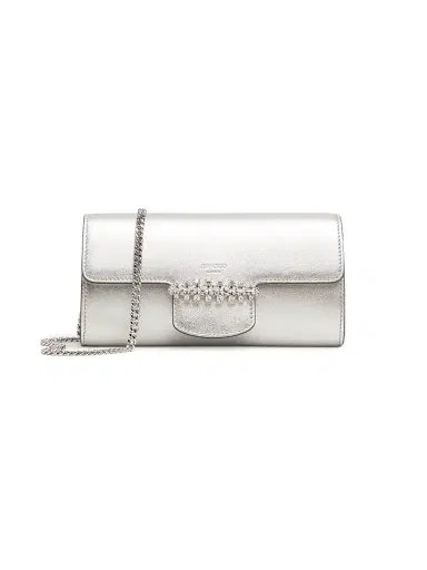 Jimmy Choo Women's Bing Metallic Leather Chain Wallet - Silver | Thumbnail 1 Jimmy Choo Women's Bing Metallic Leather Chain Wallet - Silver | Thumbnail 1