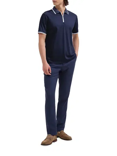 Bugatchi Men's Cotton Quarter-Zip Polo Shirt - Navy | Thumbnail 2 Bugatchi Men's Cotton Quarter-Zip Polo Shirt - Navy | Thumbnail 2