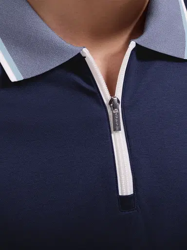 Bugatchi Men's Cotton Quarter-Zip Polo Shirt - Navy | Thumbnail 5 Bugatchi Men's Cotton Quarter-Zip Polo Shirt - Navy | Thumbnail 5