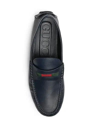 Gucci Men's Embroidered Web Leather Driving Loafers - Blue - Size 13 | Thumbnail 4 Gucci Men's Embroidered Web Leather Driving Loafers - Blue - Size 13 | Thumbnail 4
