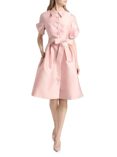Teri Jon by Rickie Freeman Women's Tie-Waist Faille Knee-Length Shirtdress - Blush | Thumbnail 3 Teri Jon by Rickie Freeman Women's Tie-Waist Faille Knee-Length Shirtdress - Blush | Thumbnail 3