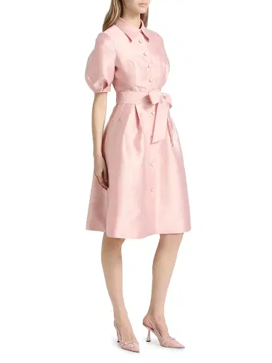 Teri Jon by Rickie Freeman Women's Tie-Waist Faille Knee-Length Shirtdress - Blush | Thumbnail 4 Teri Jon by Rickie Freeman Women's Tie-Waist Faille Knee-Length Shirtdress - Blush | Thumbnail 4