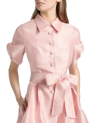Teri Jon by Rickie Freeman Women's Tie-Waist Faille Knee-Length Shirtdress - Blush | Thumbnail 6 Teri Jon by Rickie Freeman Women's Tie-Waist Faille Knee-Length Shirtdress - Blush | Thumbnail 6