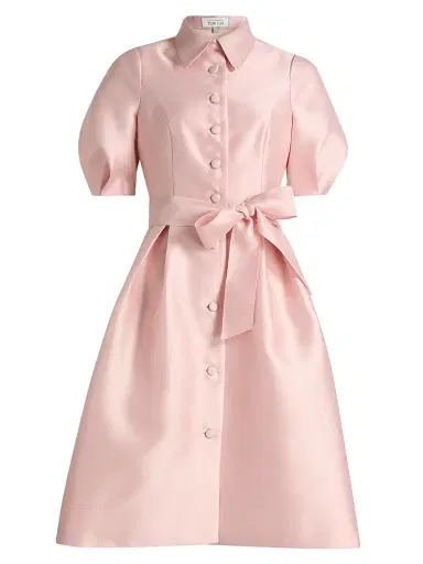 Teri Jon by Rickie Freeman Women's Tie-Waist Faille Knee-Length Shirtdress - Blush | Thumbnail 1 Teri Jon by Rickie Freeman Women's Tie-Waist Faille Knee-Length Shirtdress - Blush | Thumbnail 1