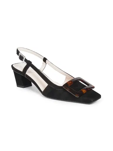 Roger Vivier Women's Belle Vivier 45mm Suede Slingback Pumps - Nero | Thumbnail 3 Roger Vivier Women's Belle Vivier 45mm Suede Slingback Pumps - Nero | Thumbnail 3