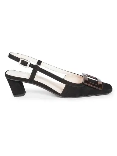 Roger Vivier Women's Belle Vivier 45mm Suede Slingback Pumps - Nero | Thumbnail 1 Roger Vivier Women's Belle Vivier 45mm Suede Slingback Pumps - Nero | Thumbnail 1