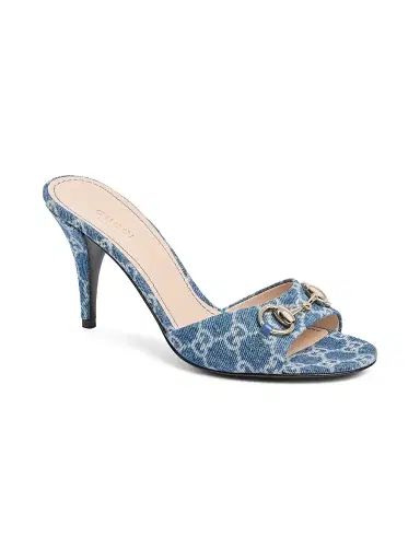 Gucci Women's Erin 5MM GG Canvas Horsebit Sandals - Medium Blue | Thumbnail 2 Gucci Women's Erin 5MM GG Canvas Horsebit Sandals - Medium Blue | Thumbnail 2