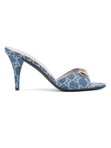 Gucci Women's Erin 5MM GG Canvas Horsebit Sandals - Medium Blue | Thumbnail 1 Gucci Women's Erin 5MM GG Canvas Horsebit Sandals - Medium Blue | Thumbnail 1