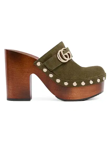 Gucci Women's New Marmont GG 65MM Suede Clogs - Luscious Green | Thumbnail 1 Gucci Women's New Marmont GG 65MM Suede Clogs - Luscious Green | Thumbnail 1