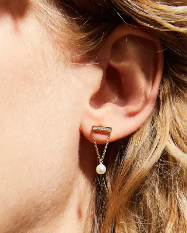 Sydney Evan 14k Diamond Bar & Pearl Earrings | Thumbnail 2 Sydney Evan 14k Diamond Bar & Pearl Earrings | Thumbnail 2