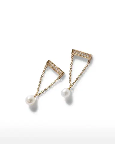 Sydney Evan 14k Diamond Bar & Pearl Earrings | Thumbnail 3 Sydney Evan 14k Diamond Bar & Pearl Earrings | Thumbnail 3