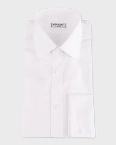Charvet Men's Basic Solid Point-Collar Dress Shirt with French Cuffs | Thumbnail 2 Charvet Men's Basic Solid Point-Collar Dress Shirt with French Cuffs | Thumbnail 2