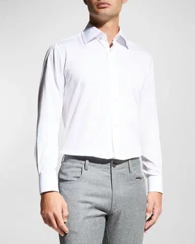 Charvet Men's Basic Solid Point-Collar Dress Shirt with French Cuffs | Thumbnail 4 Charvet Men's Basic Solid Point-Collar Dress Shirt with French Cuffs | Thumbnail 4