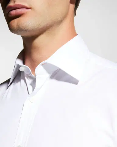 Charvet Men's Basic Solid Point-Collar Dress Shirt with French Cuffs | Thumbnail 6 Charvet Men's Basic Solid Point-Collar Dress Shirt with French Cuffs | Thumbnail 6