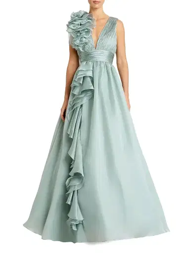 Mac Duggal Women's Ruffle Shoulder V-Neck Gown - Mint - Size 16 | Thumbnail 1 Mac Duggal Women's Ruffle Shoulder V-Neck Gown - Mint - Size 16 | Thumbnail 1