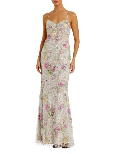 Mac Duggal Women's Prom Floral Sequined Bustier Gown - Ivory Multi - Size 12 | Thumbnail 1 Mac Duggal Women's Prom Floral Sequined Bustier Gown - Ivory Multi - Size 12 | Thumbnail 1