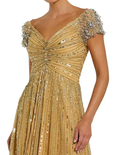 Mac Duggal Women's Embellished Mesh Fit & Flare Gown - Gold - Size 14 | Thumbnail 3 Mac Duggal Women's Embellished Mesh Fit & Flare Gown - Gold - Size 14 | Thumbnail 3