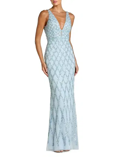 Mac Duggal Women's Embellished V-Neck Column Gown - Ice Blue | Thumbnail 1 Mac Duggal Women's Embellished V-Neck Column Gown - Ice Blue | Thumbnail 1