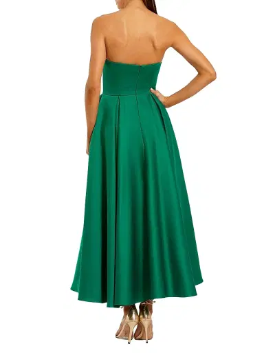 Mac Duggal Women's Rosette Satin Strapless A-Line Midi-Dress - Emerald - Size 10 | Thumbnail 2 Mac Duggal Women's Rosette Satin Strapless A-Line Midi-Dress - Emerald - Size 10 | Thumbnail 2