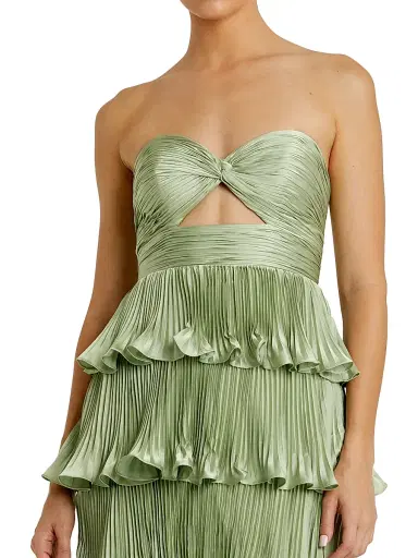 Mac Duggal Women's Ieena Pleated Charmeuse Strapless Tiered Ruffle Gown - Sage - Size 12 | Thumbnail 3 Mac Duggal Women's Ieena Pleated Charmeuse Strapless Tiered Ruffle Gown - Sage - Size 12 | Thumbnail 3