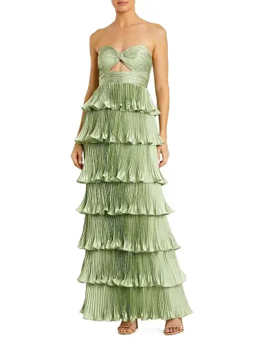 Mac Duggal Women's Ieena Pleated Charmeuse Strapless Tiered Ruffle Gown - Sage - Size 12 | Thumbnail 1 Mac Duggal Women's Ieena Pleated Charmeuse Strapless Tiered Ruffle Gown - Sage - Size 12 | Thumbnail 1