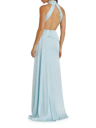 Mac Duggal Women's Halterneck Open-Back Satin Gown - Powder Blue - Size 12 | Thumbnail 2 Mac Duggal Women's Halterneck Open-Back Satin Gown - Powder Blue - Size 12 | Thumbnail 2