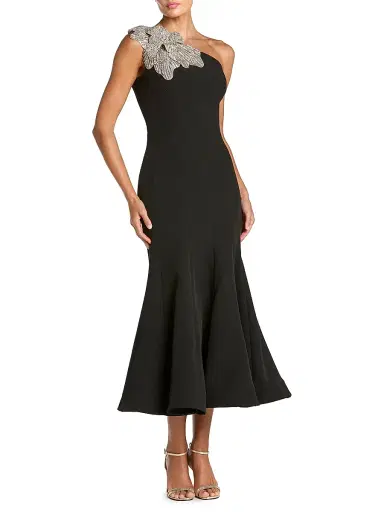 Mac Duggal Women's Embellished Crepe One-Shoulder Mermaid Midi-Dress - Black - Size 16 | Thumbnail 1 Mac Duggal Women's Embellished Crepe One-Shoulder Mermaid Midi-Dress - Black - Size 16 | Thumbnail 1
