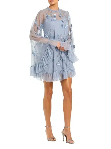 Mac Duggal Women's Mac Embellished Mesh A-Line Minidress - Powder Blue | Thumbnail 2 Mac Duggal Women's Mac Embellished Mesh A-Line Minidress - Powder Blue | Thumbnail 2